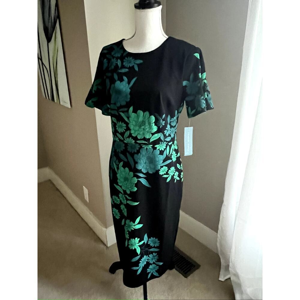 NWT London Times black & green floral sheath dress size 10 - Picture 6 of 8